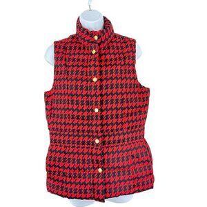 Madison Womens SZ M Red Black Houndstooth Puffer Vest‎ Gold Hardware Adjustable